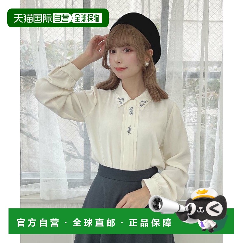 1h可退 日本直邮F i.n.t 女装 复古小花刺绣圆领半袖衬衫 55AF02j