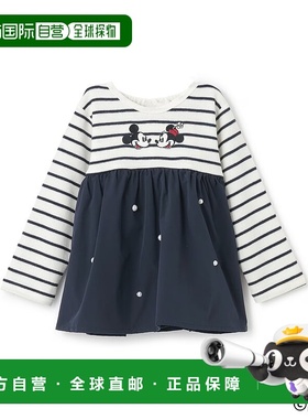 1h可退 日本直邮petit main 儿童迪士尼链接长袖拼接罩衫 刺绣设