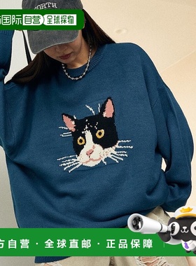 1h可退 日本直邮PUBLUX 男女同款 猫咪图案 中厚针织衫 宽松设计