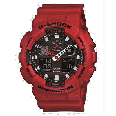 日本直购CASIO 卡西欧 女红色多功能机械运动夜光表GA-100B-4AJF