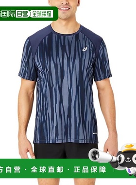 日本直邮Asics ROAD Running 圆领套头短袖T恤 男款 蓝色亚瑟士