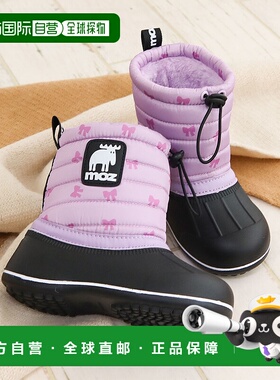 日本直邮moz 儿童防水雪地靴短靴黑色儿童靴子女孩男孩保暖冬靴寒