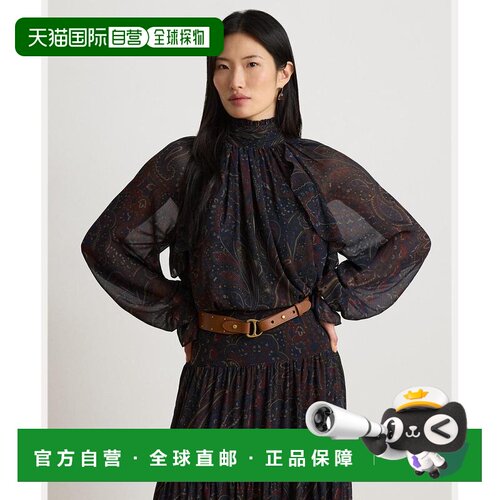 日本直邮LAUREN RALPH LAUREN 女装 佩斯利印花乔其纱高领衬衫 WM