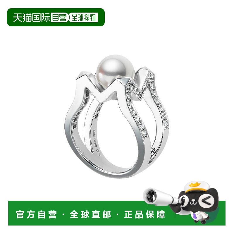 日潮跑腿MIKIMOTO 御木本奢华百搭简约钻石珍珠M形状个性珍珠戒指