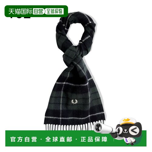 FRED PERRY 羊毛格子围巾 黑色 C8137 102 608［C］