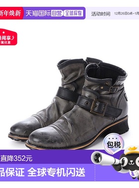 【日本直邮】zeeno男士褶皱靴短靴拉链灰色做旧复古休闲靴子皮靴