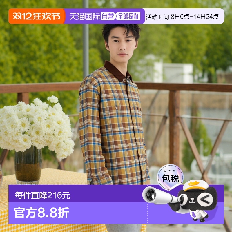 1h可退 日本直邮BEAMS 复古格子纹工作衬衫可外穿格纹灯芯绒宽松