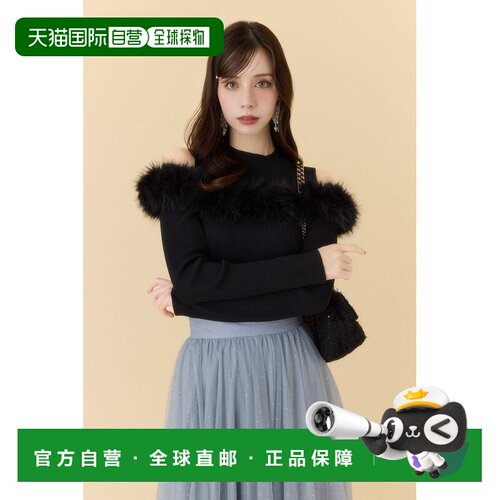 露肩仿皮草针织上衣