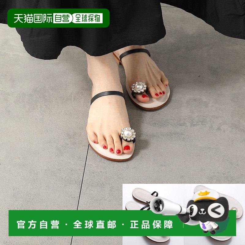 日本直邮FABIO RUSCONI 夹趾凉鞋 DL95 女式皮革珍珠 Bijou 平带