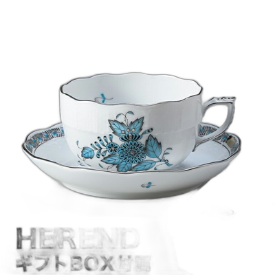 日本直邮Herend 茶杯和碟阿波尼绿松石白金西式餐具 200 毫升手绘