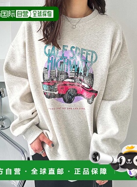 1h可退 日本直邮FIRST MOOD女士复古印花宽松加绒卫衣 208718