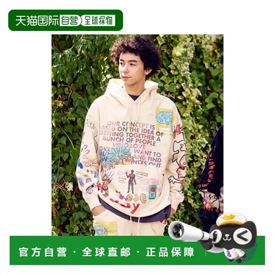 日本直邮日潮 go slow caravan纯棉空纺纱抽绳涂鸦宽松连帽衫男