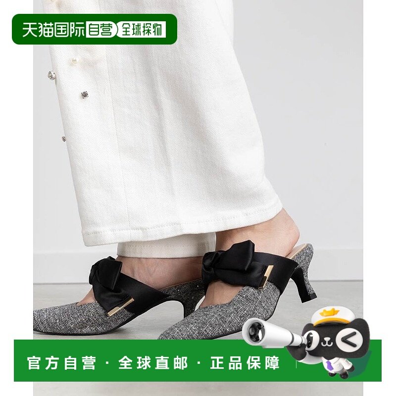 日本直邮Randa 大缎带穆勒鞋 高跟鞋 黑色 RA041BW015795