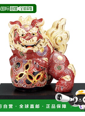 日本直邮九谷烧5号狮子像（附底座）摆件吉祥符