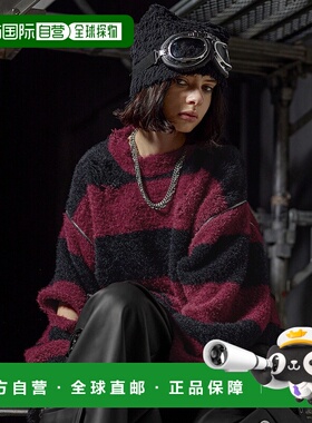 1h可退 日本直邮ERAR男女同款宽松半拉链做旧设计条纹针织衫 er25