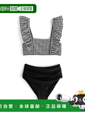 日本直邮日潮 GRL格子纹荷叶边比基尼泳衣se410新款