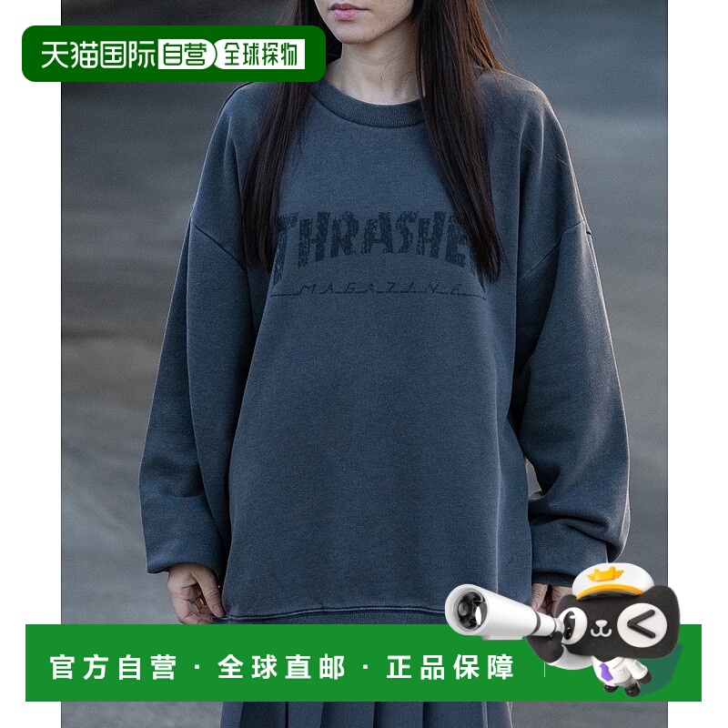 1h可退 日本直邮THRASHER 男女同款复古做旧印花宽松圆领卫衣 TH2