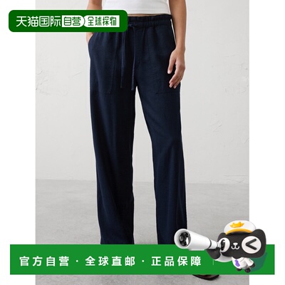 日本直邮BANANA REPUBLIC 女士 中腰直筒亚麻混纺抽绳休闲裤 8740