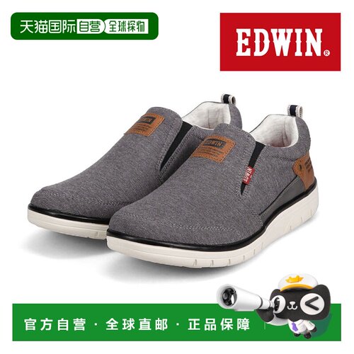 日本直邮Edwin 男士一脚蹬鞋4e防滑宽轻便有弹性休闲鞋侧边松紧带