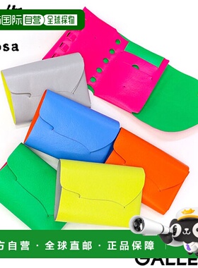 日本直邮Shosa 三折钱包时尚迷你皮革紧凑型薄轻卡槽荧光霓虹色零