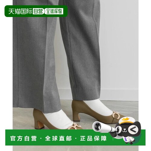 日本直邮RANDA 珍珠装饰粗跟高跟鞋 卡其色单鞋