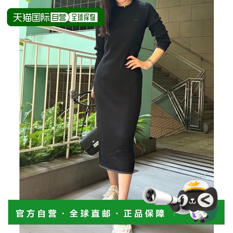 日潮跑腿LACOSTE法国鳄鱼 可水洗羊毛罗纹针织连衣裙 EF9400-99