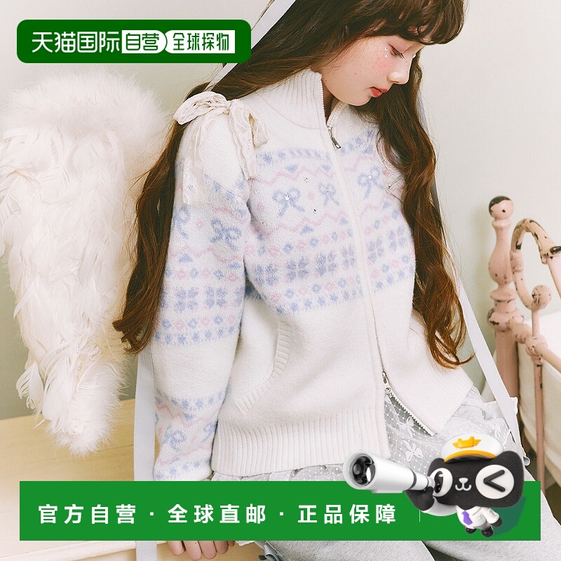 日本直邮Mezzo Piano Junior拉链毛衣 Ribbon Pattern Nordic Zip