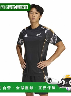 日本直邮adidas 男士橄榄球半袖T恤 JV9966 All Blacks MARVEL 黑