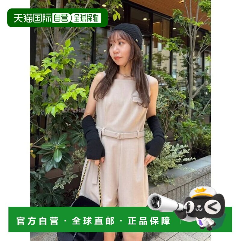 日本直邮LILY BROWN 带腰带连体衣 短裤迷你米色背带裤连体裤