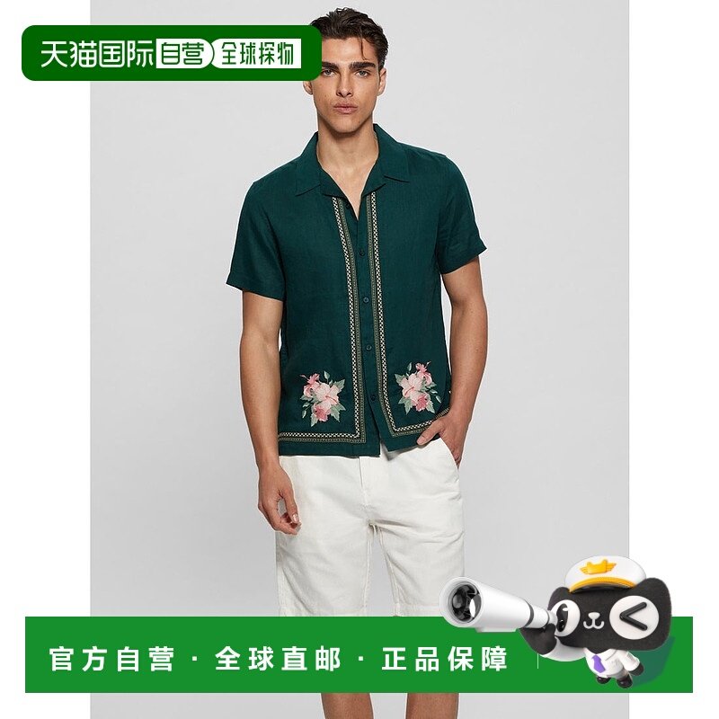 日本直邮Guess ECO Embroidered Island Linen男士半袖衬衫 [GU14
