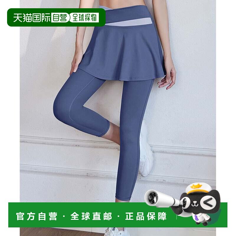 日本直邮Lace Ladies 瑜伽裤 裙摆拼接九分 蓝色 配色紧身裤裙裤