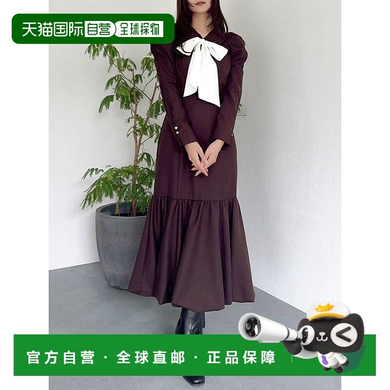 1h可退 日本直邮dazzlin 女装 格纹拼接 荷叶边连衣裙 系带领设计