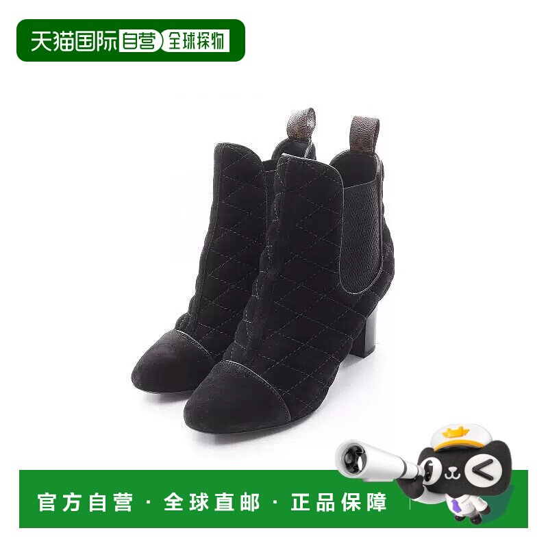 日本直邮中古LV路易威登女A级95新boots靴绒面革小牛皮鞋黑色时尚