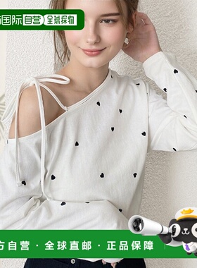 1h可退 日本直邮moment+ 女士心形条纹单肩长袖T恤 mt07147针织衫