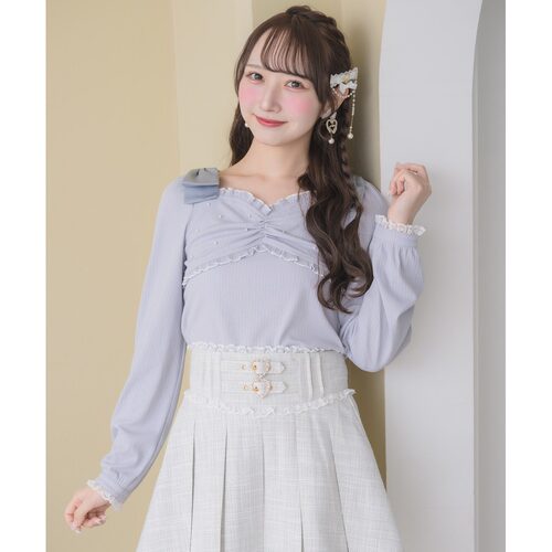 日本直邮ROJITA 女装 弹力罗纹蝴蝶结上衣 1611422