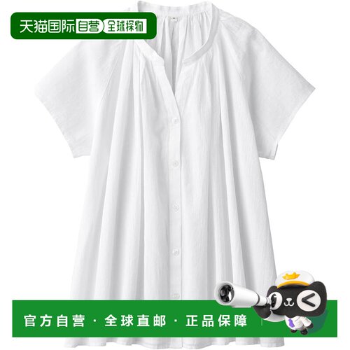 【日本直邮】MUJI 女士高捻薄纱法式袖衬衫 白色 XXL 码 (BC2JMA4