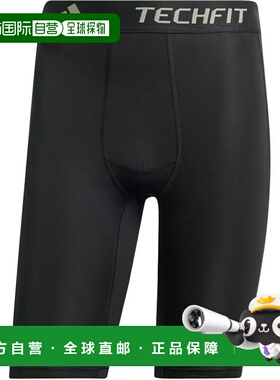 日本直邮adidas TECHFIT 修身字母松紧低腰运动短裤 男款 黑色