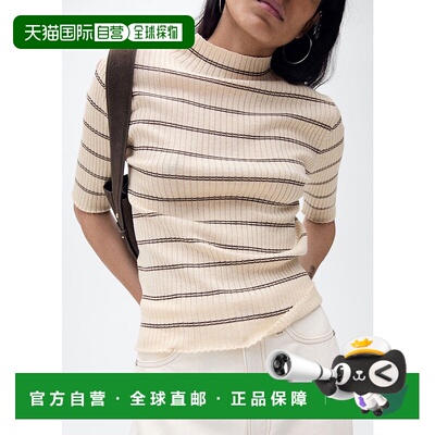 日本直邮MANGO 短袖毛衣 CARACOL条纹半高领 MA1658EW035910