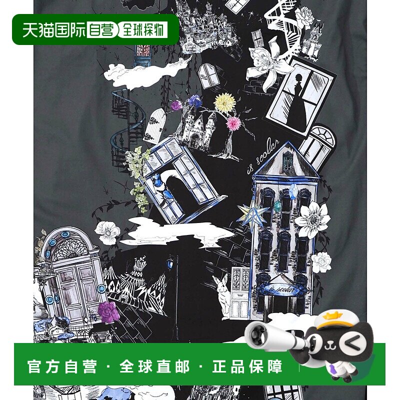 1h可退 日本直邮iS ScoLar 女装 不思议街景印花褶皱设计感连衣裙