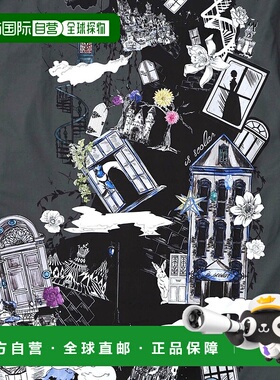 1h可退 日本直邮iS ScoLar 女装 不思议街景印花褶皱设计感连衣裙