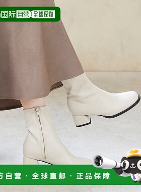 日本直邮Menue 圆头梯形跟短靴防滑鞋 [ME8623BW02179]