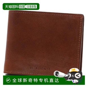 BISONTE 真皮迷你钱包 日本直邮IL 双折钱包 简约皮革 男士 零钱包