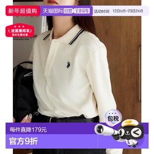 1h可退 日本直邮U.S. POLO ASSN. 女士 长袖鹿仔纹翻领POLO衫 322