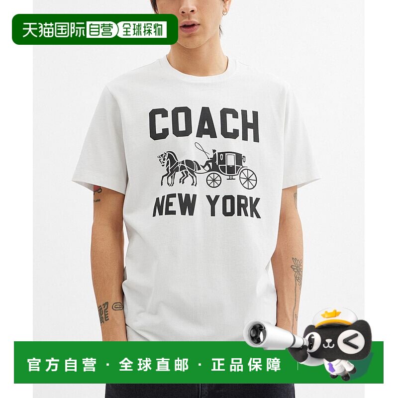 日本直邮COACH 蔻驰 蔻驰马车刺绣图案男士纯棉T恤 CBD24 WHT