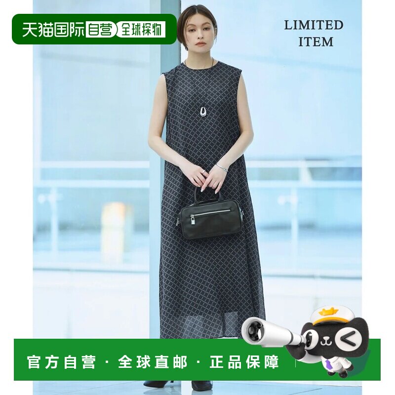 日本直邮ONWARD ICB L 网络限定 缎面风琴印花无袖连衣裙 藏青色