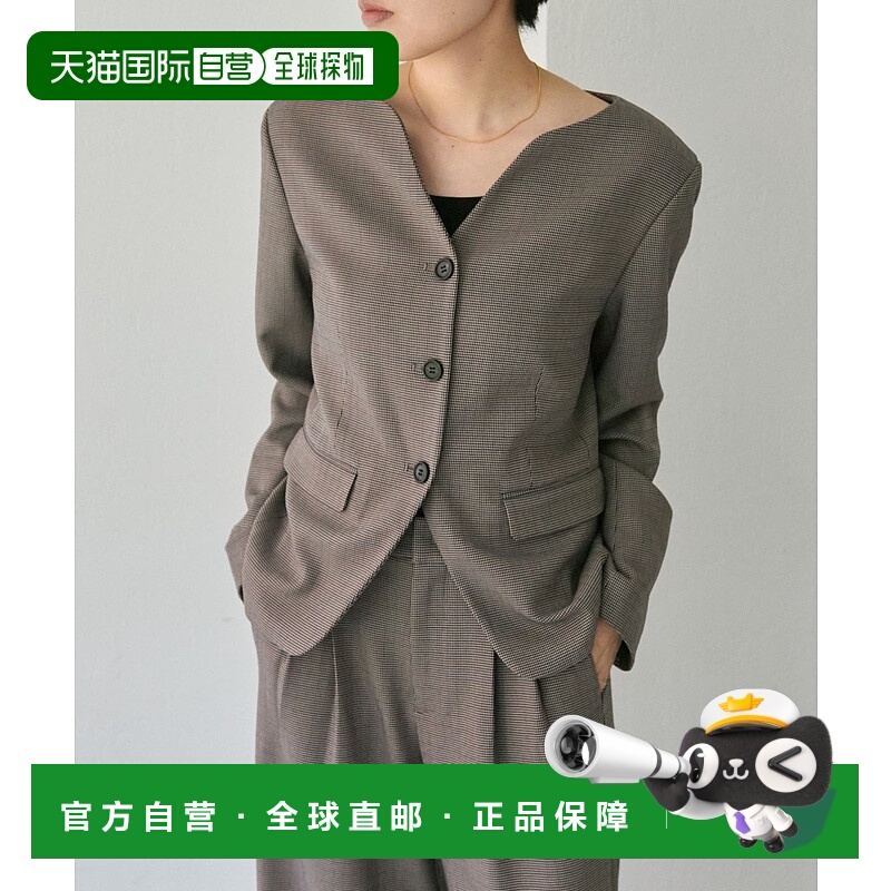 1h可退 日本直邮ear PAPILLONNER 女装 无领格纹外套 V领设计显脸