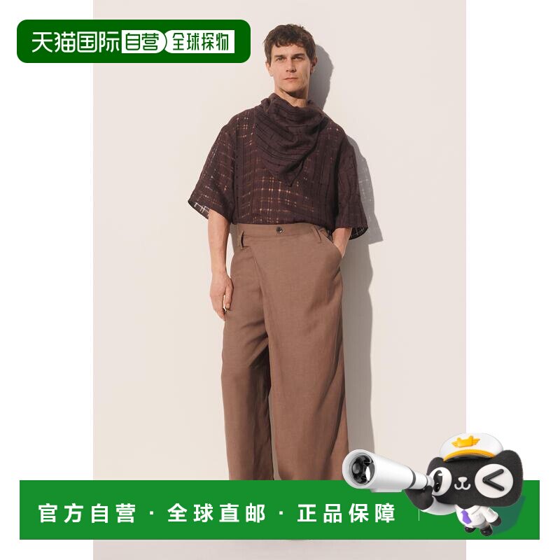 日本直邮Zara宽松版型交叉式亚麻阔腿裤休闲裤长裤