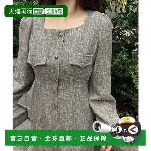 日本直邮JUNOAH 金色纽扣薄款斜纹紧身连衣裙 JU5602EW006522 连