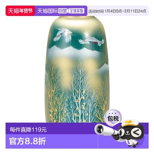 日本直邮九谷烧8号 金云鹤筒陶器花瓶花器流行礼品赠品乔迁贺礼//