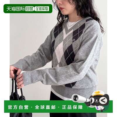 1h可退 日本直邮FREDY & GLOSTER 女装 宽松V领阿甘纹针织衫 刺绣